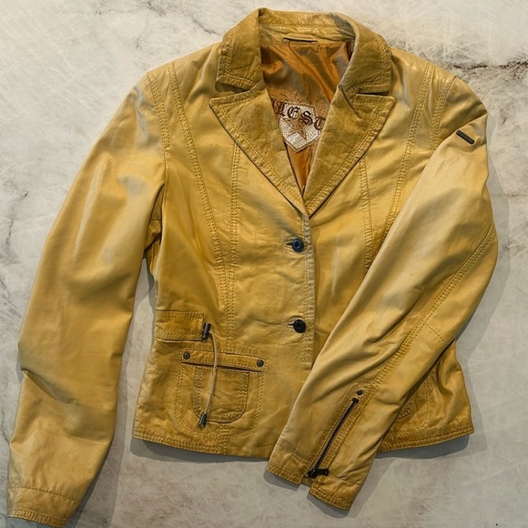 Milestone Vintage Butter Yellow Leather Jacket Size 38 | Small - Picture 1 of 6